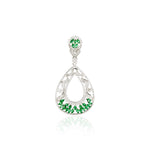 92.5 sterling silver pendant studded with white and green zirconias in the shape of drop