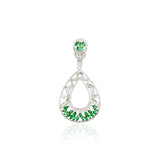 92.5 sterling silver pendant studded with white and green zirconias in the shape of drop