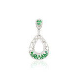 92.5 sterling silver pendant studded with white and green zirconias in the shape of drop 
