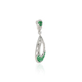 92.5 sterling silver pendant studded with white and green zirconias in the shape of drop