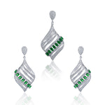 92.5 sterling silver pendant earring set for women studded with zirconias and green color marquise shape stones
