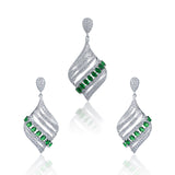 92.5 sterling silver pendant earring set for women studded with zirconias and green color marquise shape stones