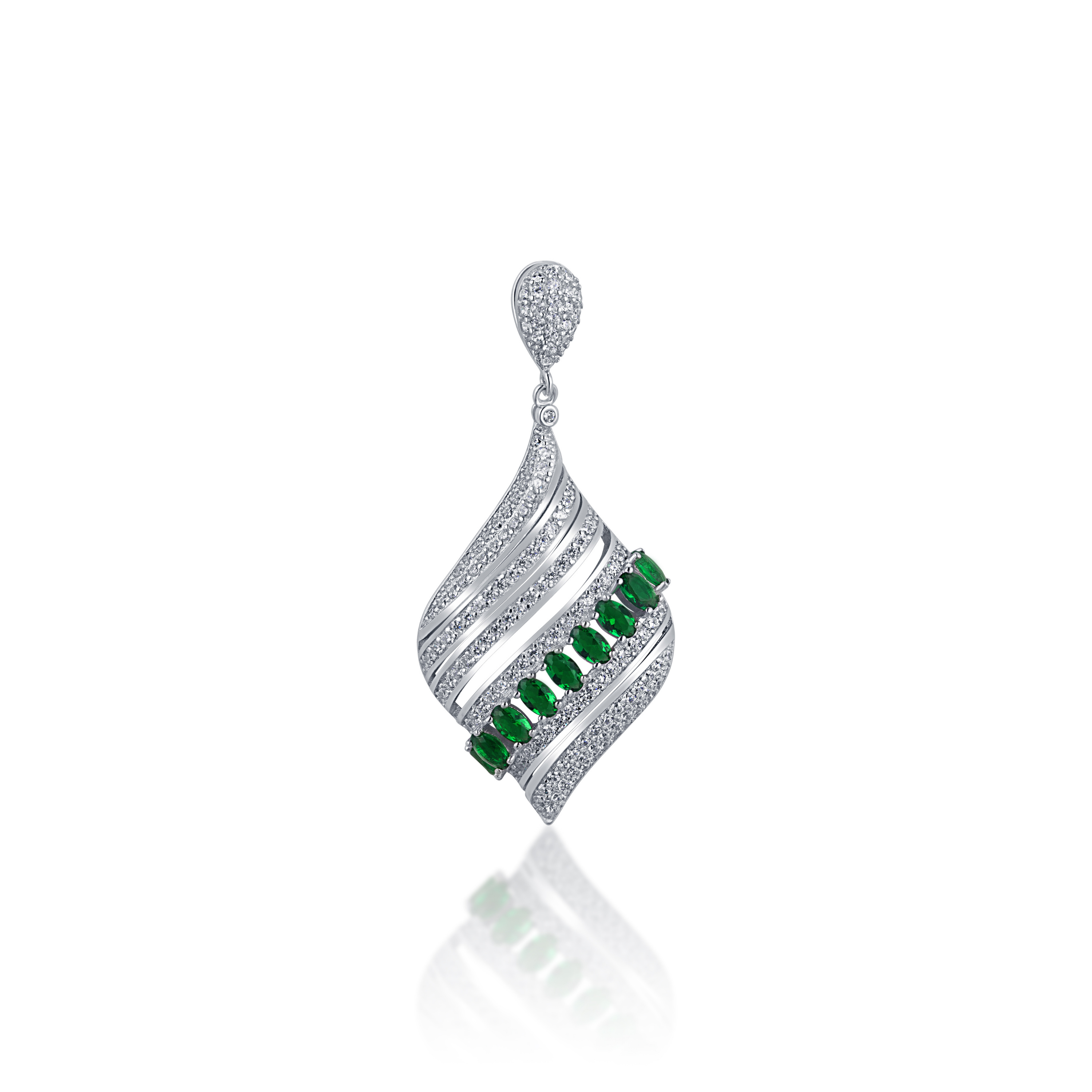 92.5 sterling silver pendant earring set for women studded with zirconias and green color marquise shape stones