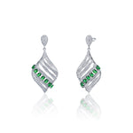 92.5 sterling silver pendant earring set for women studded with zirconias and green color marquise shape stones