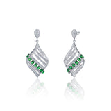 92.5 sterling silver pendant earring set for women studded with zirconias and green color marquise shape stones