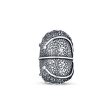 92.5 sterling silver contemperory statement ring in a leaf pattern is finished in oxidized