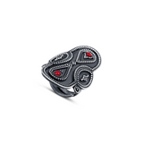 92.5 sterling silver bohomian style oxidised ring studded with synthetic corals and rawa work