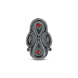92.5 sterling silver bohomian style oxidised ring studded with synthetic corals and rawa work