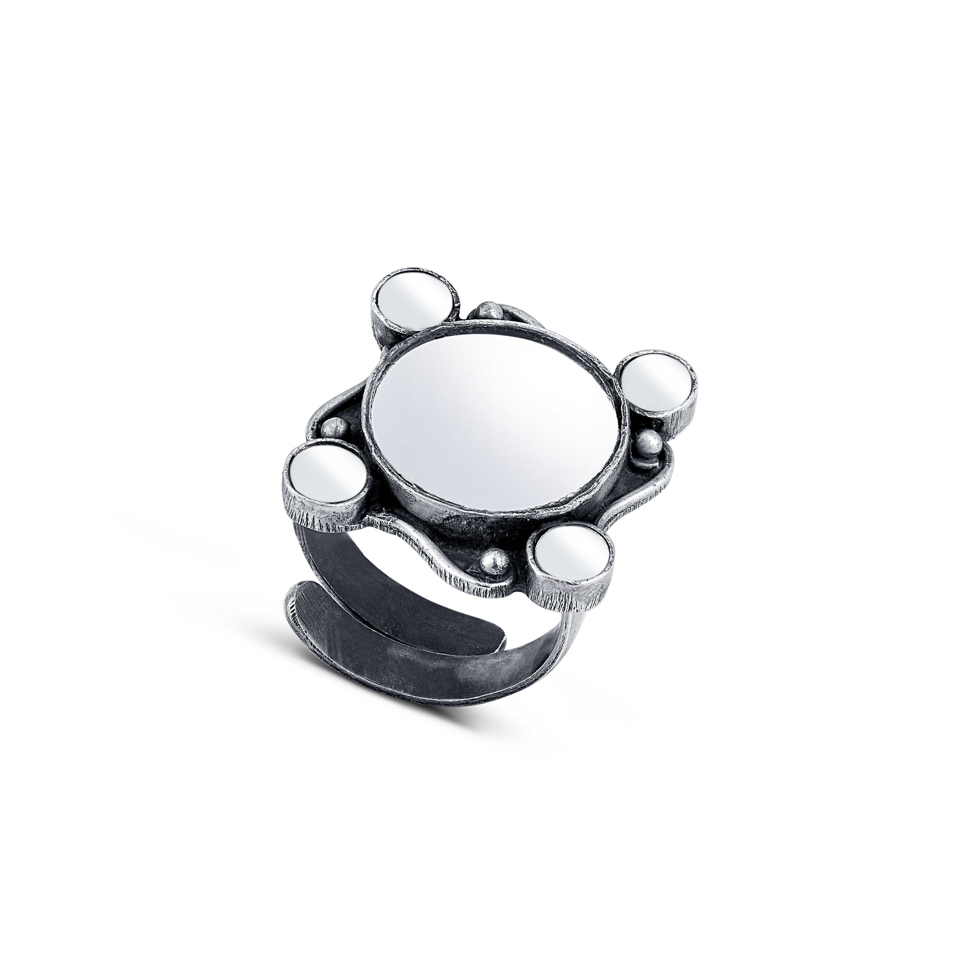 92.5 sterling silver mirror round shape ring with oxidized finish