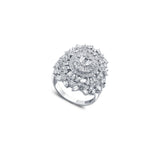 92.5 sterling silver cocktail ring studded with zirconias and finished in rhodium plating