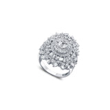 92.5 sterling silver cocktail ring studded with zirconias and finished in rhodium plating