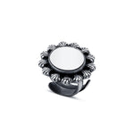 92.5 sterling silver mirror round shape ring with oxidized finish