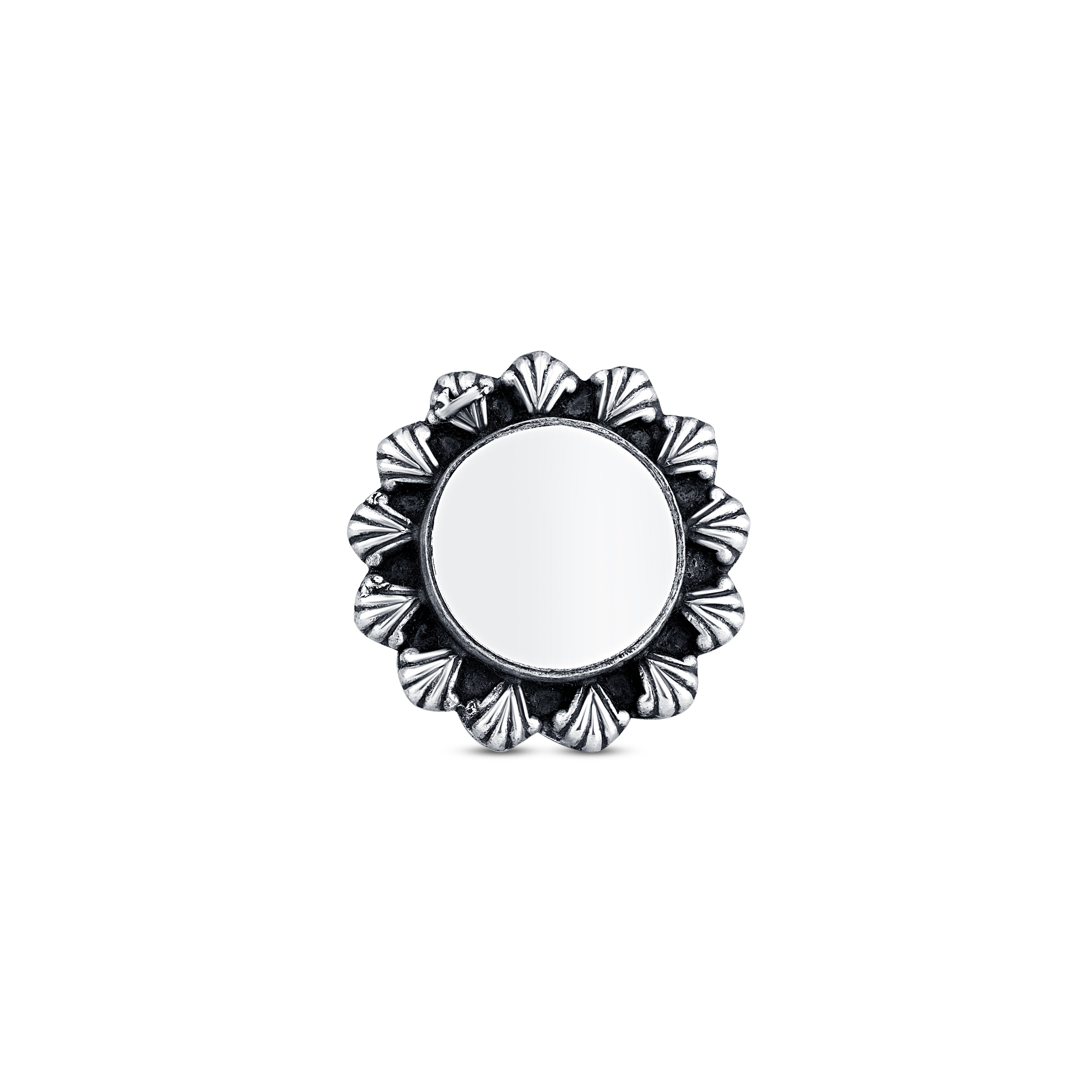 92.5 sterling silver mirror round shape ring with oxidized finish