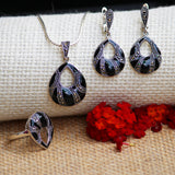 Boondein Set for Women in Silver with Black Enamel and Marcasite