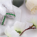 92.5 sterling silver pendant earring set for women studded with zirconias and green color marquise shape stones