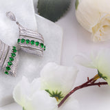 92.5 sterling silver pendant earring set for women studded with zirconias and green color marquise shape stones