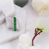 92.5 sterling silver pendant earring set for women studded with zirconias and green color marquise shape stones