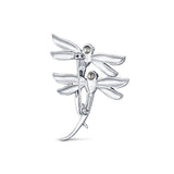 Two Dragonflies Silver Brooch with Pearl for Women