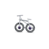 Glam Cycling Silver Brooch /Lapel Pin with Purple Stones for Women