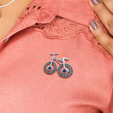 Glam Cycling Silver Brooch /Lapel Pin with Purple Stones for Women