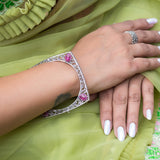 Mayara Square Shape Silver Kada for Women with Ruby