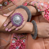 Gunjita Sterling Silver Bezel Ring for Women with Pink Stones
