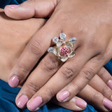 Rosina Sterling Silver 3-Tonned Ring for Women with Pink Zirconia