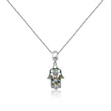 Hamsa Enamel Charm Silver Pendant Chain Set