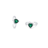 Heartbeat Silver Toe Ring for Women with Green Zirconia
