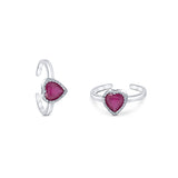 Heartbeat Silver Toe Ring for Women with Pink