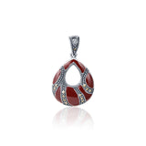 Boondein Set for Women in Silver with Maroon Enamel and Marcasite