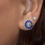 Blue Bloom 925 Sterling Silver Studs for Women with Blue Sapphire