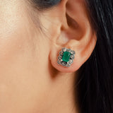 Rectangular Frilly Sterling Silver Studs for Mom - Green