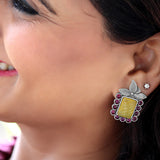 Lavanya Sterling Silver Studs for Women - Citrine and Ruby