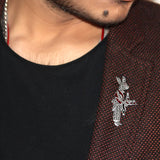 Peter Rabbit Oxidised Silver Brooch for Men with Marcasite