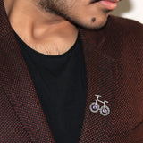 Glam Cycling Silver Brooch /Lapel Pin with Purple Stones for Men