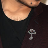 Rainy Day Charm Oxidised Silver Brooch for Men with Marcasite