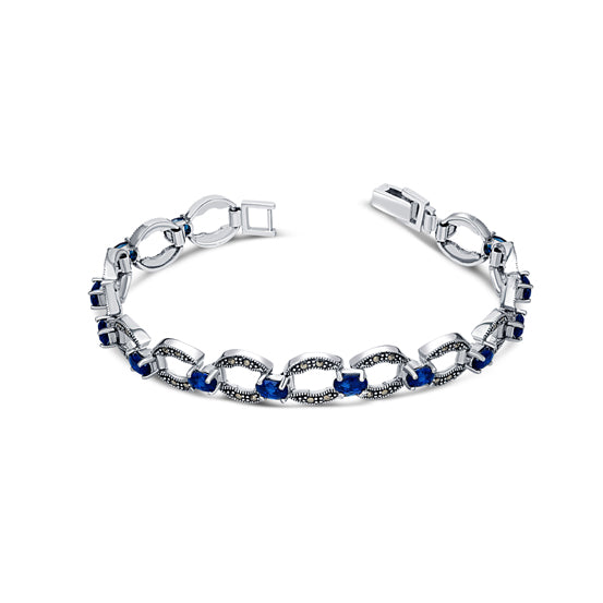 Cosmos Sterling Silver Bracelet for Women with Marcasite and Blue Stones