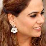 Sadabahar Dangler Silver Earrings- Blue Sapphire