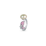 Pink Flying Butterfly 925 Sterling Silver 3-piece Sets for Women with White Hanging Pearl