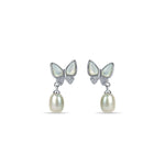 This 925 Sterling Silver 3-piece set for women features a delicate butterfly design with sparkling Zirconia and a beautiful hanging pearl. The rhodium finish adds a touch of elegance. Includes a ring, earring, and pendant for a complete and stylish look.