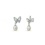This 925 Sterling Silver 3-piece set for women features a delicate butterfly design with sparkling Zirconia and a beautiful hanging pearl. The rhodium finish adds a touch of elegance. Includes a ring, earring, and pendant for a complete and stylish look.