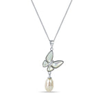 This White Elegant Butterfly 925 Sterling Silver 3-piece Sets for Women with White Hanging Pearl is an exquisite addition to any woman's jewelry collection. Made with shiny sterling silver and adorned with lustrous mother of pearl, this set includes a pendant, earrings, and ring - all featuring a delicate and elegant butterfly design. Add a touch of elegance to your style with this beautiful 3-piece set.