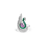 Mayurika Silver Ring for Women with Green Enamel and Zirconia