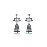 Tamanna Silver Jhumka for women with Green onyx