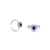 Droplets Sterling Silver Zirconia Toe Ring for Women with Blue enamel