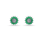 925 sterling silver studs with emerald, and maracsite stone. Oxidised finish studs features green color is perfect for everyday.flowers 