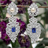 Magical Sparkle with Blue Stone Chandelier Earrings