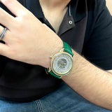 Raajraani Aurum Verde Automatic Men’s Watch | Green Leather Strap & Gold Tone Case