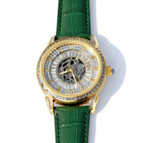 Raajraani Aurum Verde Automatic Men’s Watch | Green Leather Strap & Gold Tone Case